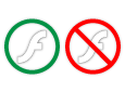 Aktives (grün) und inaktives (rot und durchgestrichen) Flash-Player-Icon.